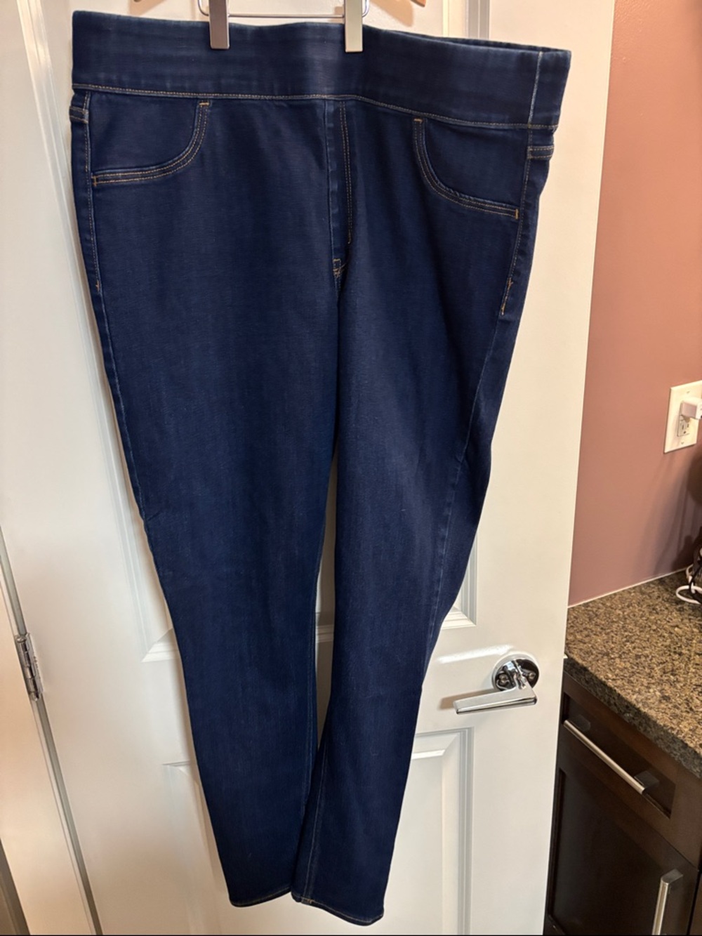 Old Navy Dark Blue Mid-Rise Jeggings with Gold Stitching